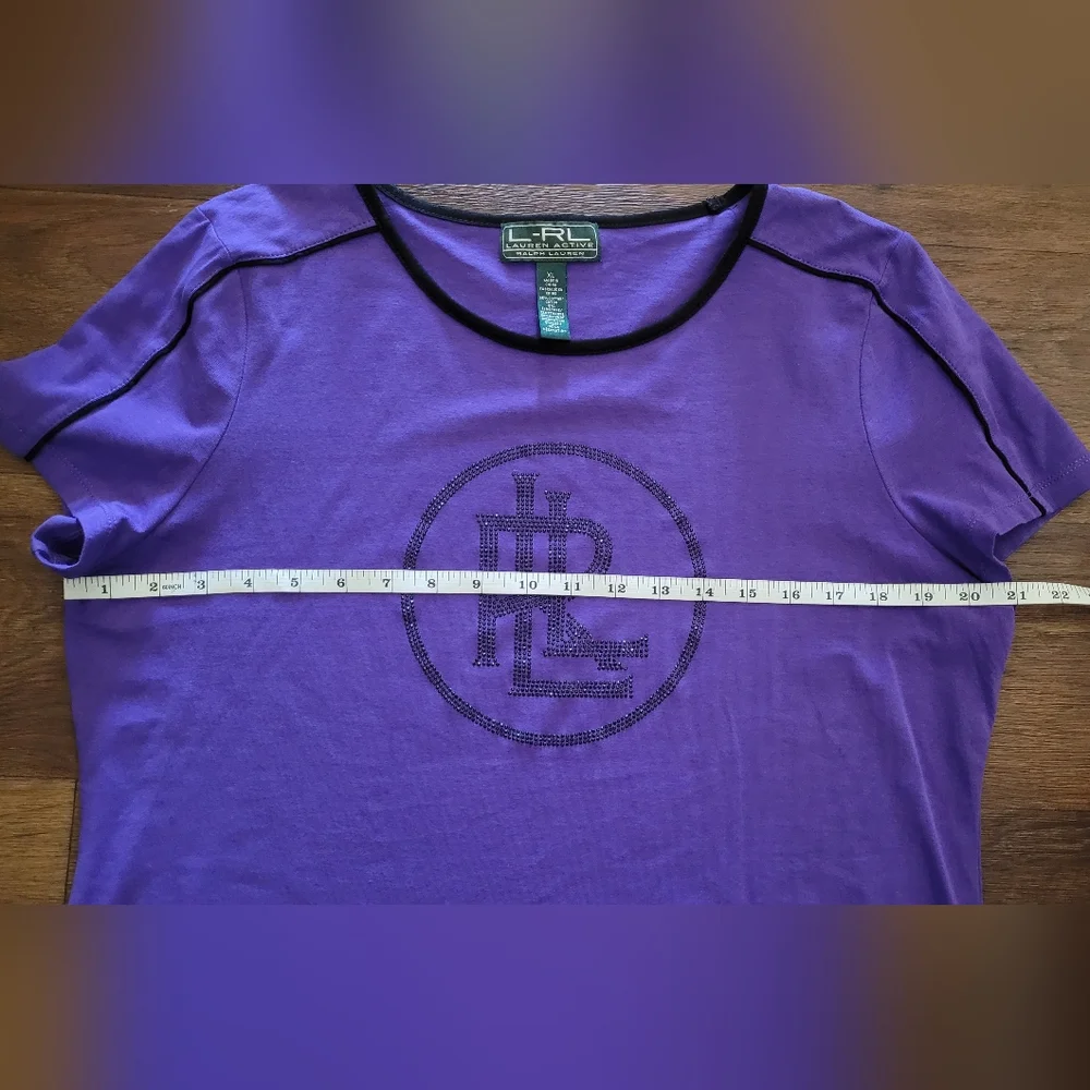 Ralph Lauren Embellished Logo Crewneck Tee, Women's XL, Rich Purple & Black - Picture 6 of 7
